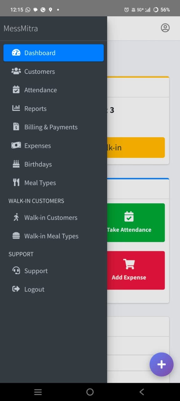 Mess Management App Sidebar